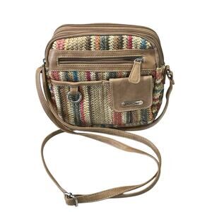 MultiSac Stripe Straw Zippy Crossbody Bag New Compact Travel Handbag